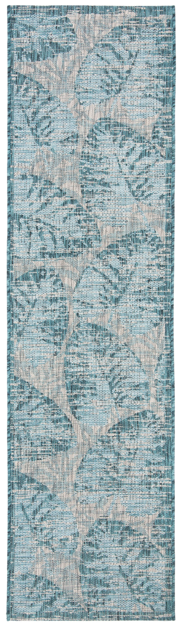 Safavieh Courtyard Elegant Tropical Leaf Area Rug - Durable Indoor/Outdoor Design For Modern Spaces Grey ,Aqua 88% Polypropylene,12% Polyester Cy8556-37212-810