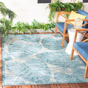 Safavieh Courtyard Elegant Tropical Leaf Area Rug - Durable Indoor/Outdoor Design For Modern Spaces Grey ,Aqua 88% Polypropylene,12% Polyester Cy8556-37212-810