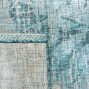 Safavieh Courtyard Elegant Tropical Leaf Area Rug - Durable Indoor/Outdoor Design For Modern Spaces Grey ,Aqua 88% Polypropylene,12% Polyester Cy8556-37212-810