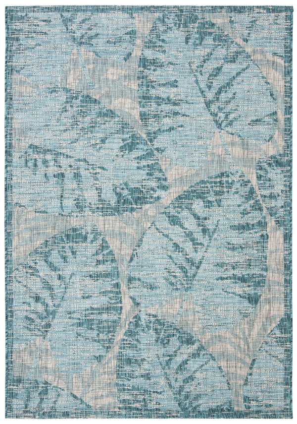 Safavieh Courtyard Elegant Tropical Leaf Area Rug - Durable Indoor/Outdoor Design For Modern Spaces Grey ,Aqua 88% Polypropylene,12% Polyester Cy8556-37212-810