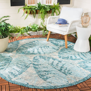 Safavieh Courtyard Elegant Tropical Leaf Area Rug - Durable Indoor/Outdoor Design For Modern Spaces Grey ,Aqua 88% Polypropylene,12% Polyester Cy8556-37212-810
