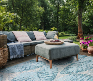 Safavieh Courtyard Elegant Tropical Leaf Area Rug - Durable Indoor/Outdoor Design For Modern Spaces Grey ,Aqua 88% Polypropylene,12% Polyester Cy8556-37212-810