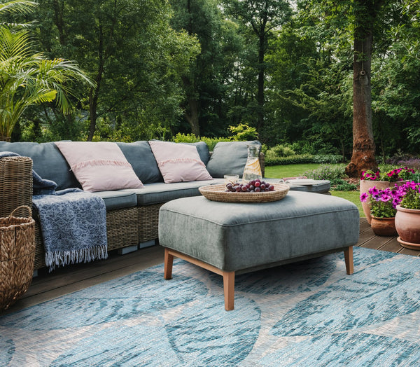 Safavieh Courtyard Elegant Tropical Leaf Area Rug - Durable Indoor/Outdoor Design For Modern Spaces Grey ,Aqua 88% Polypropylene,12% Polyester Cy8556-37212-810