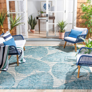 Safavieh Courtyard Elegant Tropical Leaf Area Rug - Durable Indoor/Outdoor Design For Modern Spaces Grey ,Aqua 88% Polypropylene,12% Polyester Cy8556-37212-810