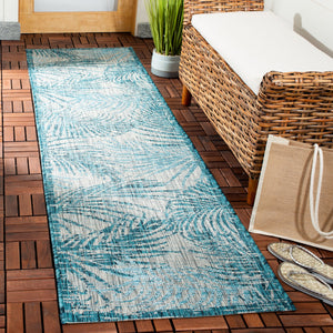Safavieh Courtyard Timeless Grey And Aqua Area Rug With Elegant Palm Leaf Pattern For Indoor And Outdoor Spaces Aqua ,Navy 88% Polypropylene,12% Polyester Cy8557-39421-4