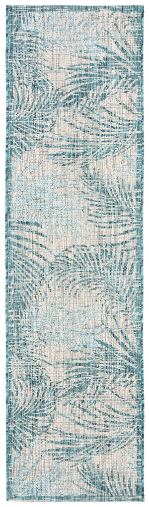 Safavieh Courtyard Timeless Grey And Aqua Area Rug With Elegant Palm Leaf Pattern For Indoor And Outdoor Spaces Aqua ,Navy 88% Polypropylene,12% Polyester Cy8557-39421-4