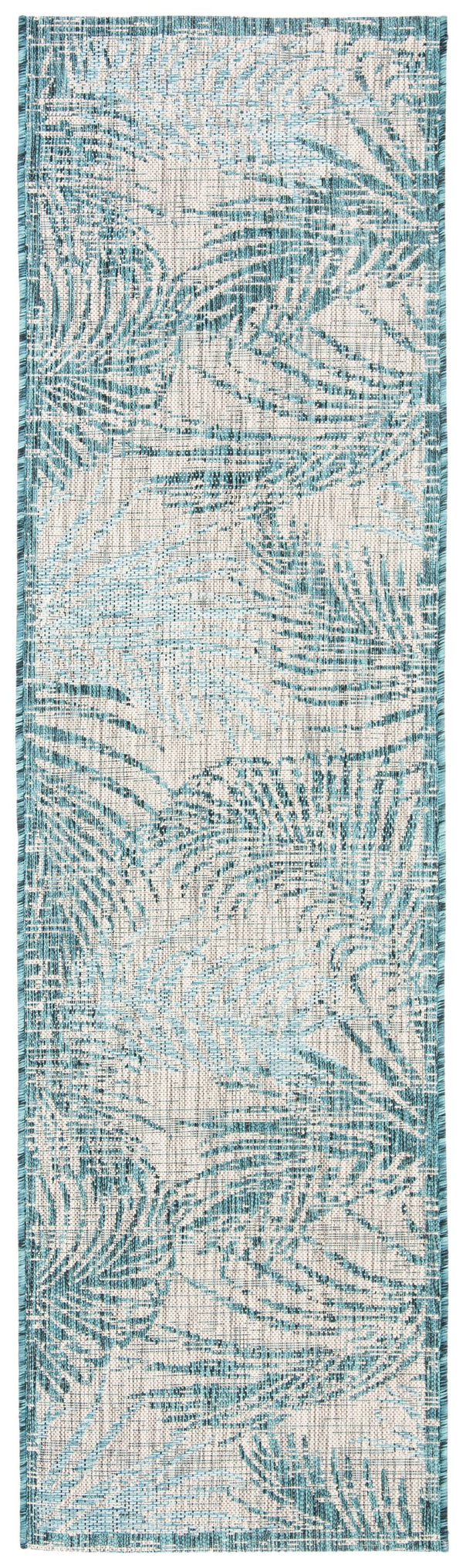 Safavieh Courtyard Timeless Grey And Aqua Area Rug With Elegant Palm Leaf Pattern For Indoor And Outdoor Spaces Aqua ,Navy 88% Polypropylene,12% Polyester Cy8557-39421-4