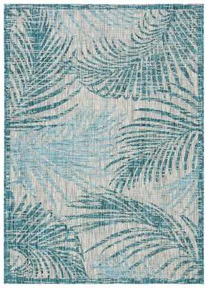 Safavieh Courtyard Timeless Grey And Aqua Area Rug With Elegant Palm Leaf Pattern For Indoor And Outdoor Spaces Aqua ,Navy 88% Polypropylene,12% Polyester Cy8557-39421-4