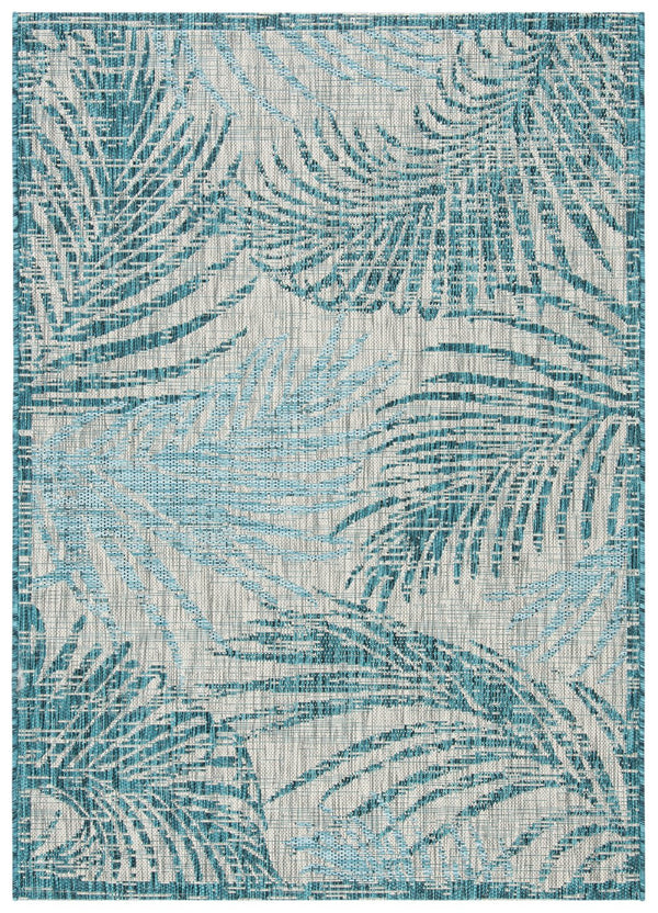 Safavieh Courtyard Timeless Grey And Aqua Area Rug With Elegant Palm Leaf Pattern For Indoor And Outdoor Spaces Aqua ,Navy 88% Polypropylene,12% Polyester Cy8557-39421-4