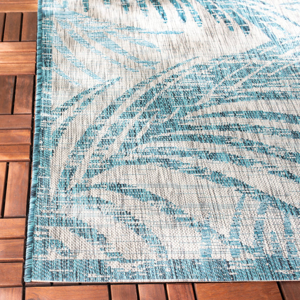 Safavieh Courtyard Timeless Grey And Aqua Area Rug With Elegant Palm Leaf Pattern For Indoor And Outdoor Spaces Aqua ,Navy 88% Polypropylene,12% Polyester Cy8557-39421-4