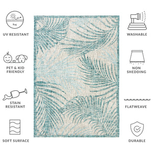 Safavieh Courtyard Timeless Grey And Aqua Area Rug With Elegant Palm Leaf Pattern For Indoor And Outdoor Spaces Aqua ,Navy 88% Polypropylene,12% Polyester Cy8557-39421-4