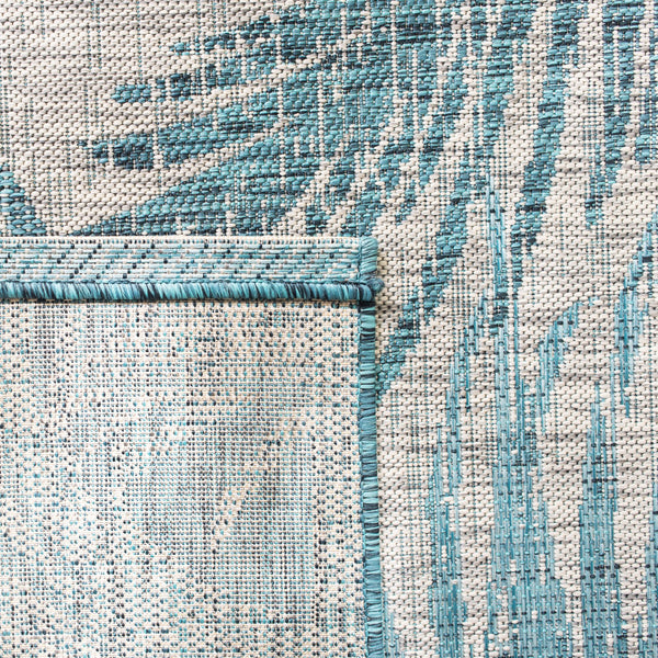 Safavieh Courtyard Timeless Grey And Aqua Area Rug With Elegant Palm Leaf Pattern For Indoor And Outdoor Spaces Aqua ,Navy 88% Polypropylene,12% Polyester Cy8557-39421-4