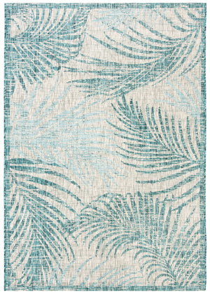 Safavieh Courtyard Timeless Grey And Aqua Area Rug With Elegant Palm Leaf Pattern For Indoor And Outdoor Spaces Aqua ,Navy 88% Polypropylene,12% Polyester Cy8557-39421-4