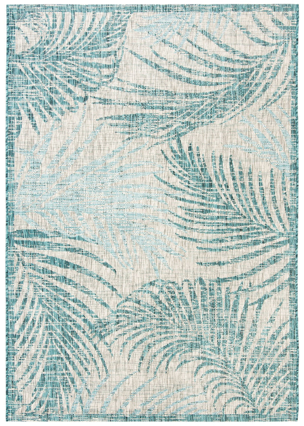 Safavieh Courtyard Timeless Grey And Aqua Area Rug With Elegant Palm Leaf Pattern For Indoor And Outdoor Spaces Aqua ,Navy 88% Polypropylene,12% Polyester Cy8557-39421-4