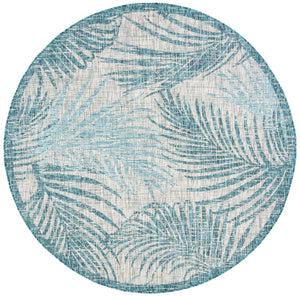 Safavieh Courtyard Timeless Grey And Aqua Area Rug With Elegant Palm Leaf Pattern For Indoor And Outdoor Spaces Aqua ,Navy 88% Polypropylene,12% Polyester Cy8557-39421-4