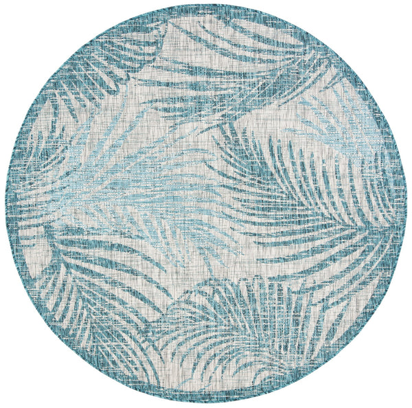 Safavieh Courtyard Timeless Grey And Aqua Area Rug With Elegant Palm Leaf Pattern For Indoor And Outdoor Spaces Aqua ,Navy 88% Polypropylene,12% Polyester Cy8557-39421-4