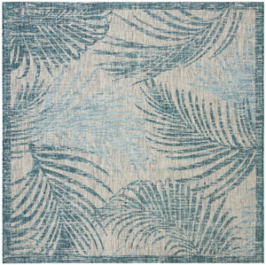 Safavieh Courtyard Timeless Grey And Aqua Area Rug With Elegant Palm Leaf Pattern For Indoor And Outdoor Spaces Aqua ,Navy 88% Polypropylene,12% Polyester Cy8557-39421-4