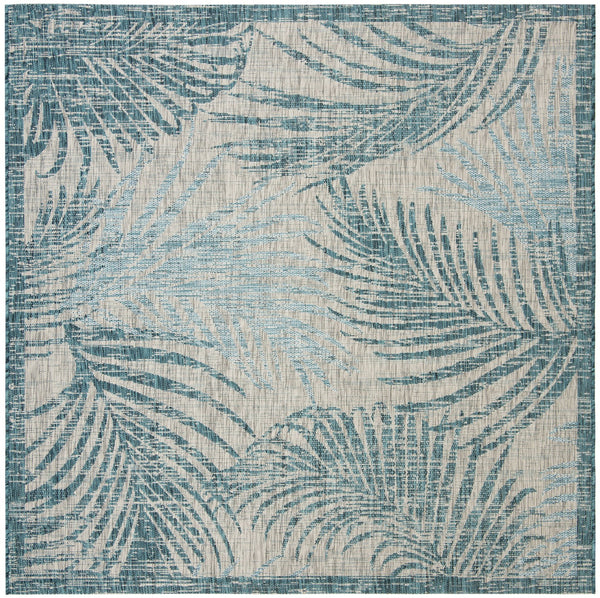 Safavieh Courtyard Timeless Grey And Aqua Area Rug With Elegant Palm Leaf Pattern For Indoor And Outdoor Spaces Aqua ,Navy 88% Polypropylene,12% Polyester Cy8557-39421-4