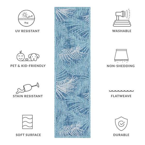 Safavieh Courtyard Timeless Grey And Aqua Area Rug With Elegant Palm Leaf Pattern For Indoor And Outdoor Spaces Aqua ,Navy 88% Polypropylene,12% Polyester Cy8557-39421-4