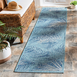 Safavieh Courtyard Timeless Grey And Aqua Area Rug With Elegant Palm Leaf Pattern For Indoor And Outdoor Spaces Aqua ,Navy 88% Polypropylene,12% Polyester Cy8557-39421-4