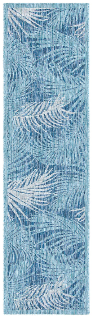 Safavieh Courtyard Timeless Grey And Aqua Area Rug With Elegant Palm Leaf Pattern For Indoor And Outdoor Spaces Aqua ,Navy 88% Polypropylene,12% Polyester Cy8557-39421-4