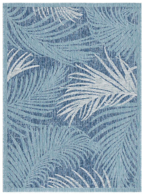 Safavieh Courtyard Timeless Grey And Aqua Area Rug With Elegant Palm Leaf Pattern For Indoor And Outdoor Spaces Aqua ,Navy 88% Polypropylene,12% Polyester Cy8557-39421-4