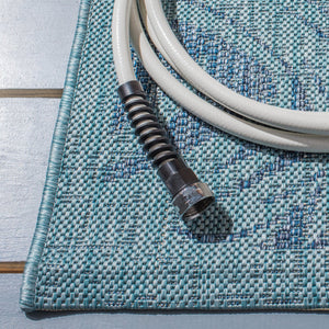 Safavieh Courtyard Timeless Grey And Aqua Area Rug With Elegant Palm Leaf Pattern For Indoor And Outdoor Spaces Aqua ,Navy 88% Polypropylene,12% Polyester Cy8557-39421-4