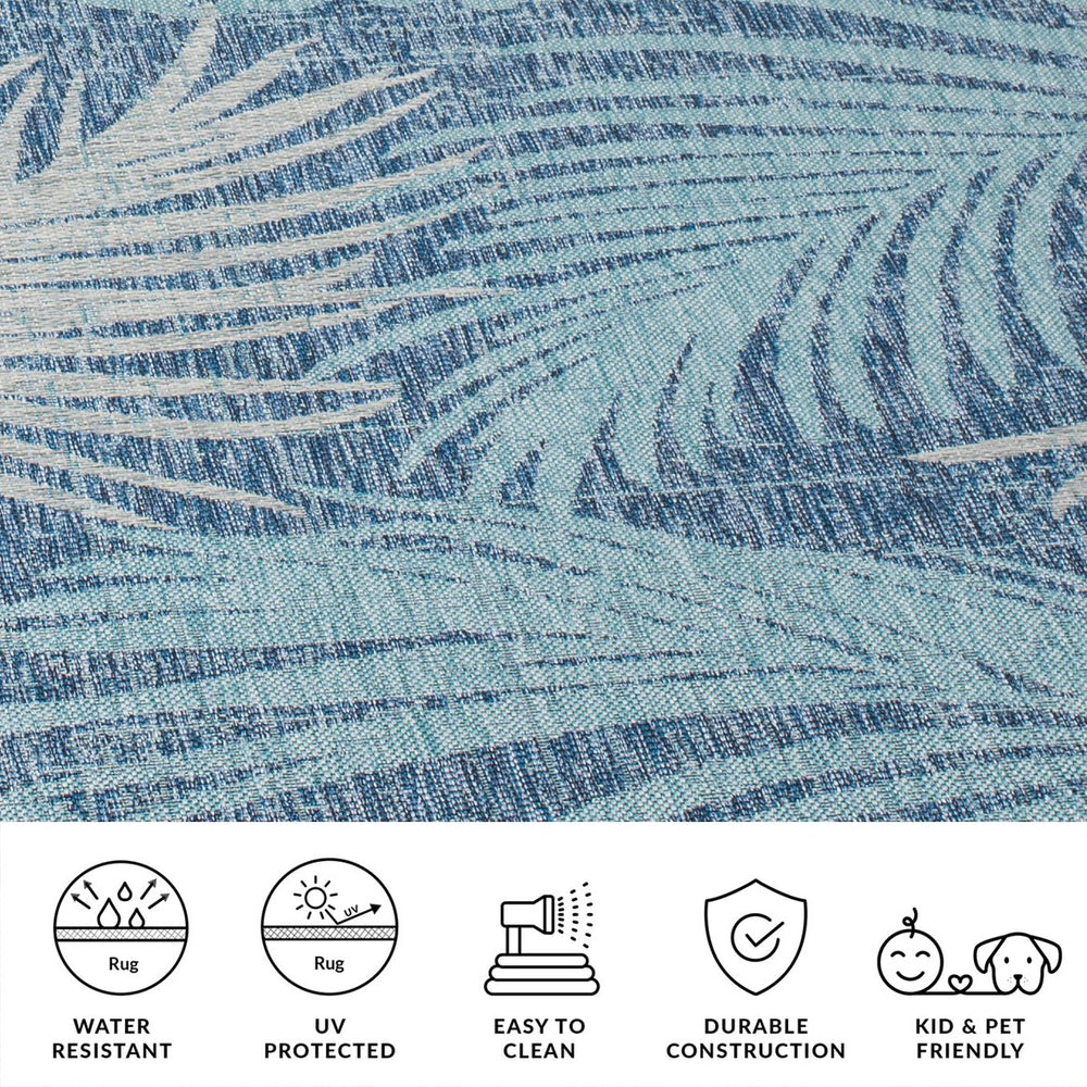 Safavieh Courtyard Timeless Grey And Aqua Area Rug With Elegant Palm Leaf Pattern For Indoor And Outdoor Spaces Aqua ,Navy 88% Polypropylene,12% Polyester Cy8557-39421-4