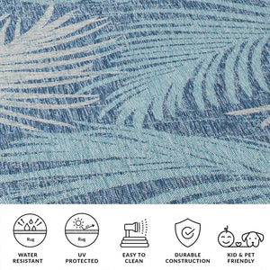 Safavieh Courtyard Timeless Grey And Aqua Area Rug With Elegant Palm Leaf Pattern For Indoor And Outdoor Spaces Aqua ,Navy 88% Polypropylene,12% Polyester Cy8557-39421-4