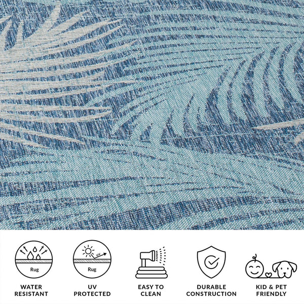 Safavieh Courtyard Timeless Grey And Aqua Area Rug With Elegant Palm Leaf Pattern For Indoor And Outdoor Spaces Aqua ,Navy 88% Polypropylene,12% Polyester Cy8557-39421-4
