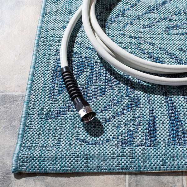 Safavieh Courtyard Timeless Grey And Aqua Area Rug With Elegant Palm Leaf Pattern For Indoor And Outdoor Spaces Aqua ,Navy 88% Polypropylene,12% Polyester Cy8557-39421-4
