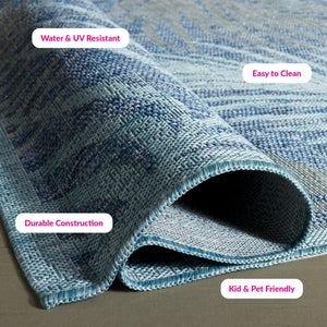 Safavieh Courtyard Timeless Grey And Aqua Area Rug With Elegant Palm Leaf Pattern For Indoor And Outdoor Spaces Aqua ,Navy 88% Polypropylene,12% Polyester Cy8557-39421-4