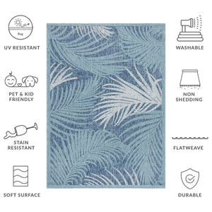 Safavieh Courtyard Timeless Grey And Aqua Area Rug With Elegant Palm Leaf Pattern For Indoor And Outdoor Spaces Aqua ,Navy 88% Polypropylene,12% Polyester Cy8557-39421-4