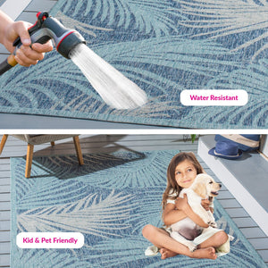 Safavieh Courtyard Timeless Grey And Aqua Area Rug With Elegant Palm Leaf Pattern For Indoor And Outdoor Spaces Aqua ,Navy 88% Polypropylene,12% Polyester Cy8557-39421-4