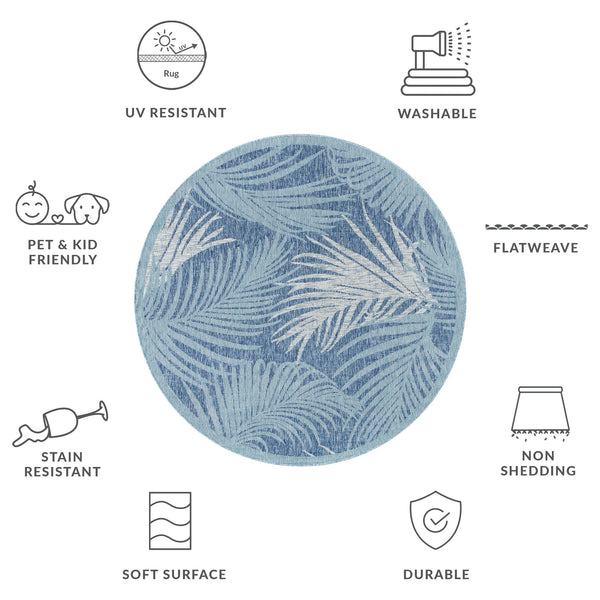 Safavieh Courtyard Timeless Grey And Aqua Area Rug With Elegant Palm Leaf Pattern For Indoor And Outdoor Spaces Aqua ,Navy 88% Polypropylene,12% Polyester Cy8557-39421-4