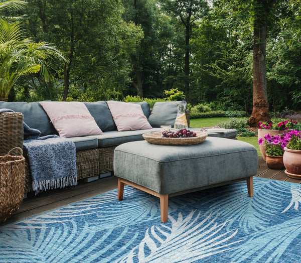 Safavieh Courtyard Timeless Grey And Aqua Area Rug With Elegant Palm Leaf Pattern For Indoor And Outdoor Spaces Aqua ,Navy 88% Polypropylene,12% Polyester Cy8557-39421-4