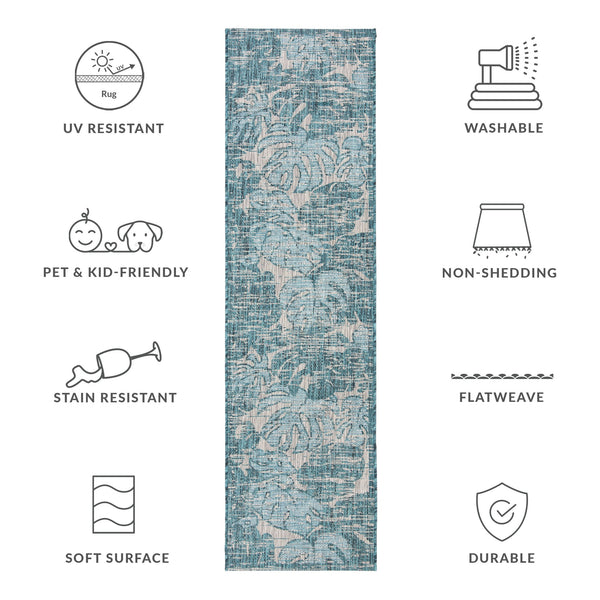 Safavieh Courtyard Elegant Area Rug With Abstract Nature Motif - Durable, Stylish & Oeko Tex Certified Quality Grey ,Aqua 88% Polypropylene,12% Polyester Cy8560-37212-4