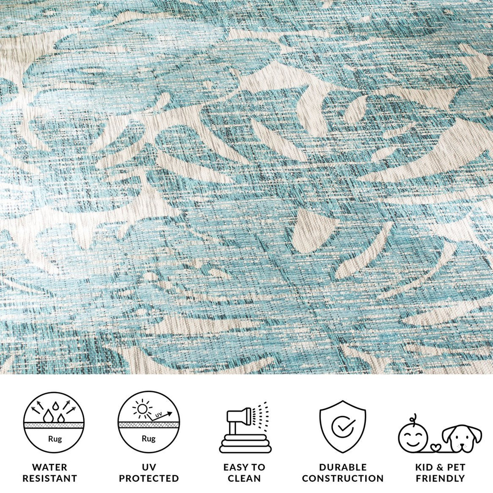 Safavieh Courtyard Elegant Area Rug With Abstract Nature Motif - Durable, Stylish & Oeko Tex Certified Quality Grey ,Aqua 88% Polypropylene,12% Polyester Cy8560-37212-4