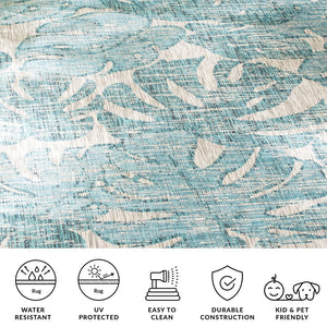 Safavieh Courtyard Elegant Area Rug With Abstract Nature Motif - Durable, Stylish & Oeko Tex Certified Quality Grey ,Aqua 88% Polypropylene,12% Polyester Cy8560-37212-4