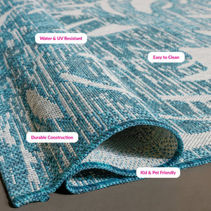 Safavieh Courtyard Elegant Area Rug With Abstract Nature Motif - Durable, Stylish & Oeko Tex Certified Quality Grey ,Aqua 88% Polypropylene,12% Polyester Cy8560-37212-4