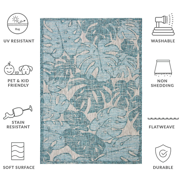 Safavieh Courtyard Elegant Area Rug With Abstract Nature Motif - Durable, Stylish & Oeko Tex Certified Quality Grey ,Aqua 88% Polypropylene,12% Polyester Cy8560-37212-4