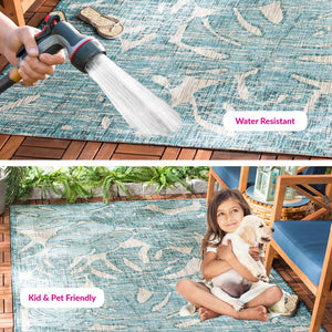 Safavieh Courtyard Elegant Area Rug With Abstract Nature Motif - Durable, Stylish & Oeko Tex Certified Quality Grey ,Aqua 88% Polypropylene,12% Polyester Cy8560-37212-4