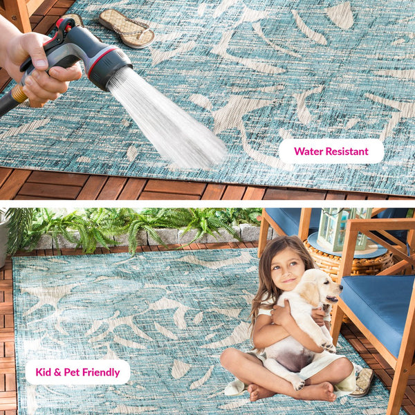 Safavieh Courtyard Elegant Area Rug With Abstract Nature Motif - Durable, Stylish & Oeko Tex Certified Quality Grey ,Aqua 88% Polypropylene,12% Polyester Cy8560-37212-4