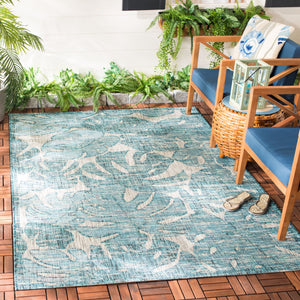 Safavieh Courtyard Elegant Area Rug With Abstract Nature Motif - Durable, Stylish & Oeko Tex Certified Quality Grey ,Aqua 88% Polypropylene,12% Polyester Cy8560-37212-4
