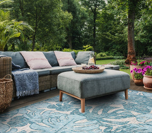 Safavieh Courtyard Elegant Area Rug With Abstract Nature Motif - Durable, Stylish & Oeko Tex Certified Quality Grey ,Aqua 88% Polypropylene,12% Polyester Cy8560-37212-4