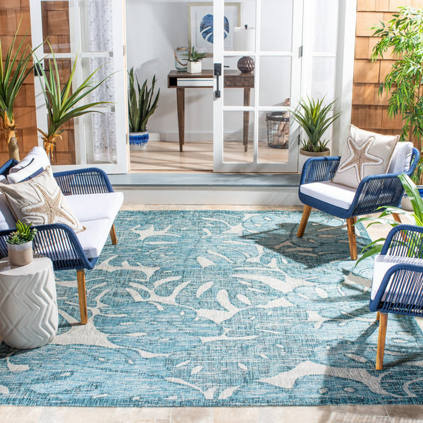 Safavieh Courtyard Elegant Area Rug With Abstract Nature Motif - Durable, Stylish & Oeko Tex Certified Quality Grey ,Aqua 88% Polypropylene,12% Polyester Cy8560-37212-4