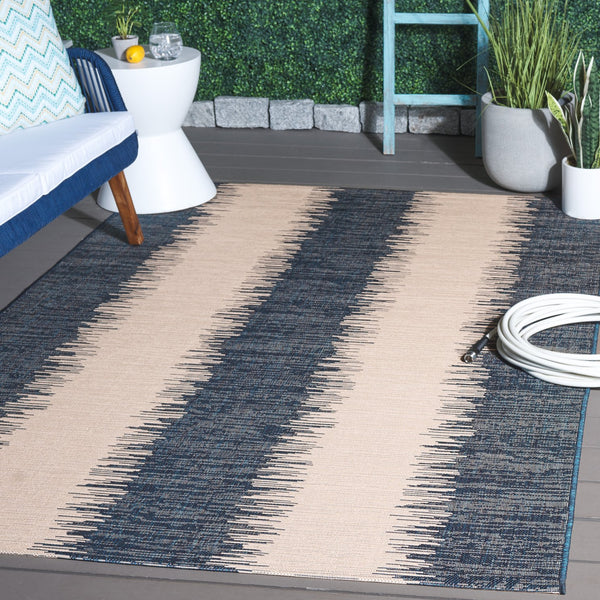 Safavieh Courtyard Elegant Area Rug With Contemporary Jagged Pattern - Perfect For Indoor And Outdoor Spaces Beige ,Blue 88% Polypropylene,12% Polyester Cy8579-23312-8