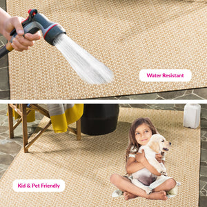 Safavieh Courtyard Contemporary Indoor/Outdoor Runner Rug - Elegant Light Brown And Grey Design For Your Space Turquoise ,Light Grey 88% Polypropylene,12% Polyester Cy8653-37221-218