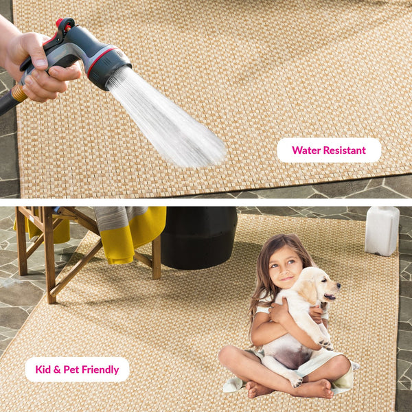 Safavieh Courtyard Contemporary Indoor/Outdoor Runner Rug - Elegant Light Brown And Grey Design For Your Space Turquoise ,Light Grey 88% Polypropylene,12% Polyester Cy8653-37221-218