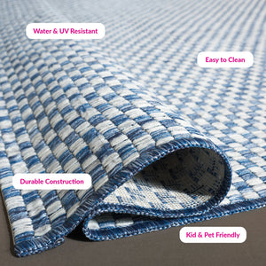 Safavieh Courtyard Contemporary Indoor/Outdoor Runner Rug - Elegant Light Brown And Grey Design For Your Space Blue ,Light Grey 88% Polypropylene,12% Polyester Cy8653-36821-5r